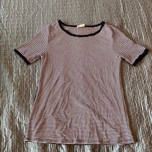 red and black striped top